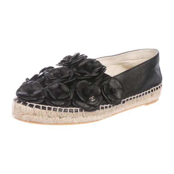 CHANEL Shoes - Chanel Leather Camellia CC Logo Espadrilles Flats HOST PICK!